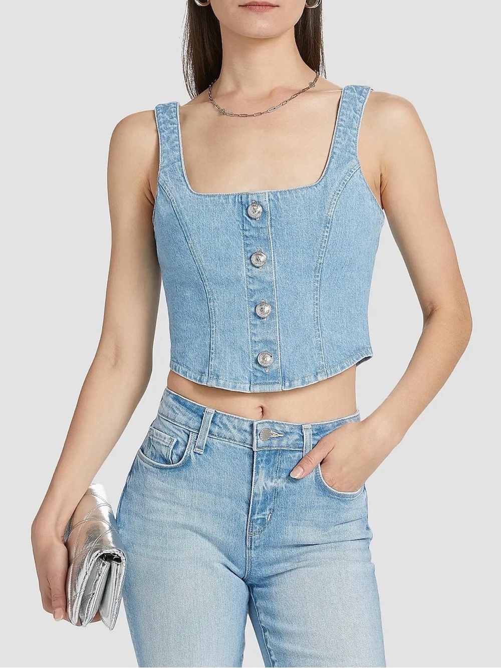 L’Agence Denim Tank Top with Button Front